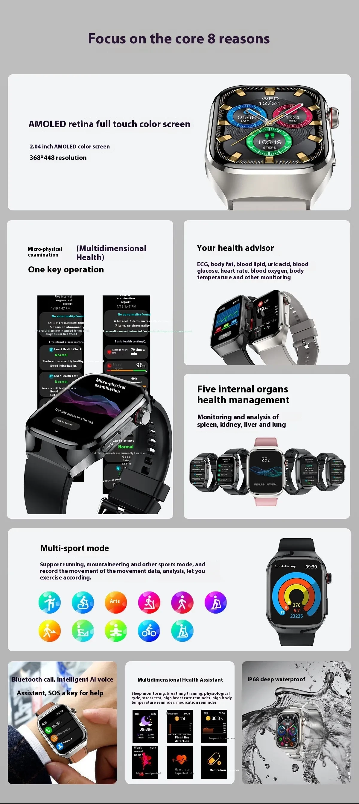Smart Watch Micro Physical Examination Uric Acid Blood Glucose Blood Lipid Bluetooth Calling