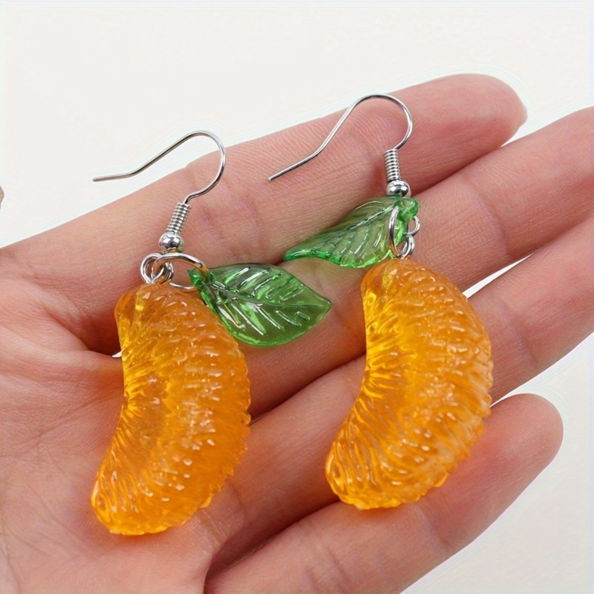 Green Leaf Rhubarb Pomelo Handmade Orange Earrings