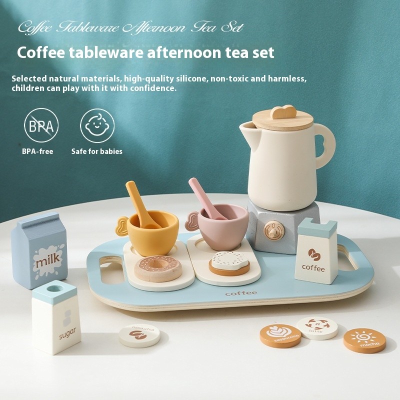 Cognitive Multifunctional Silicone Wooden Saucer Children's Coffee Tableware