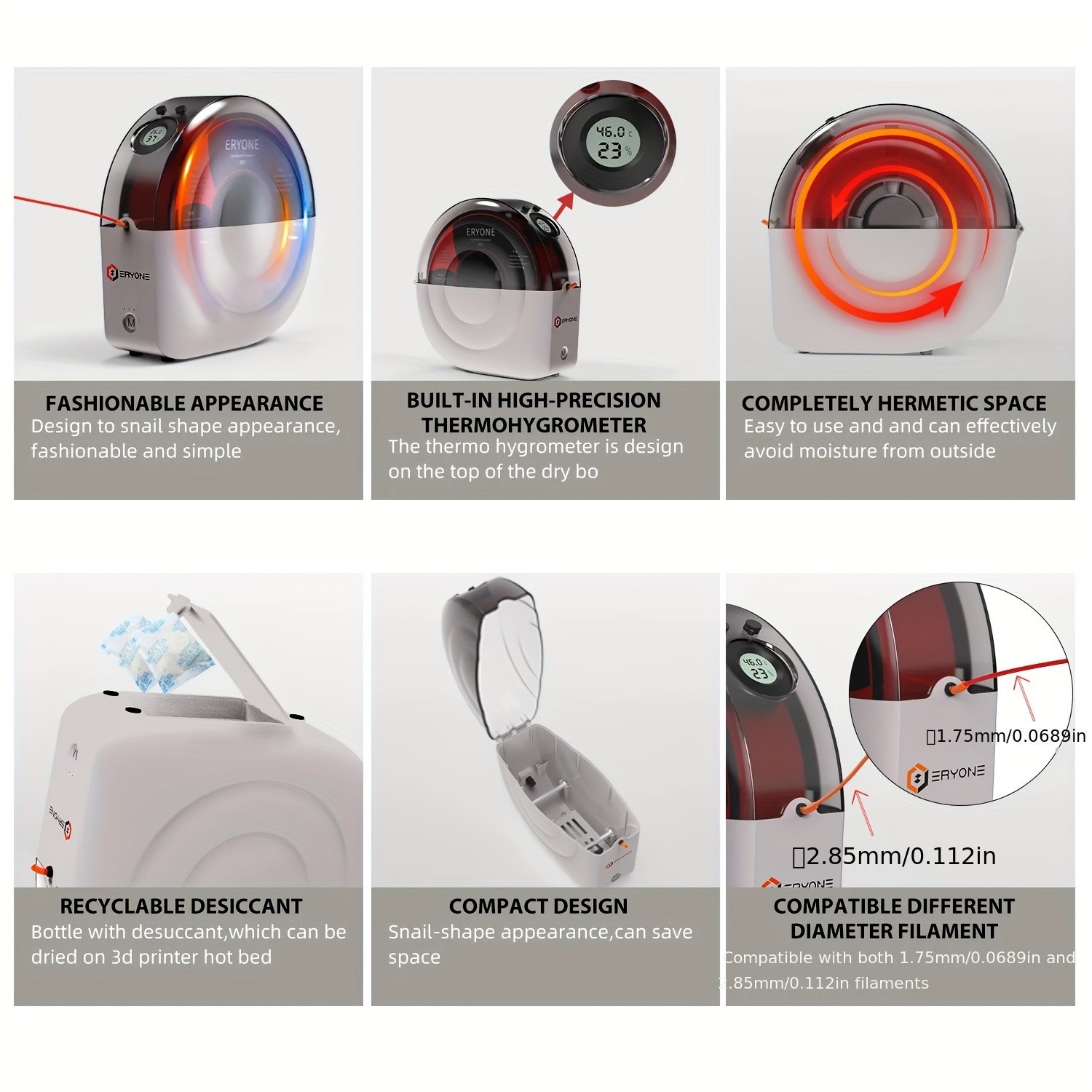 ERYONE Promotion New Snail Dryer Box M2 For 3D Printing Filament All-Round Drying With High Precision Thermohygrometer