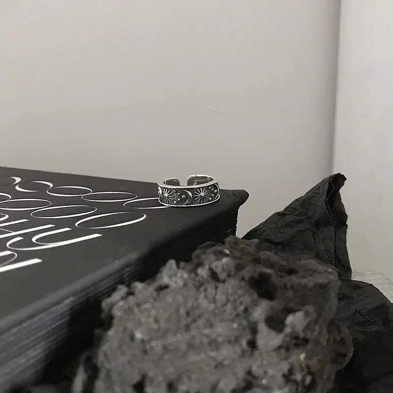 Vintage-Inspired "Stars and Moon" Open Ring for Women A Mystical Symbol of Night, Style, and Identity