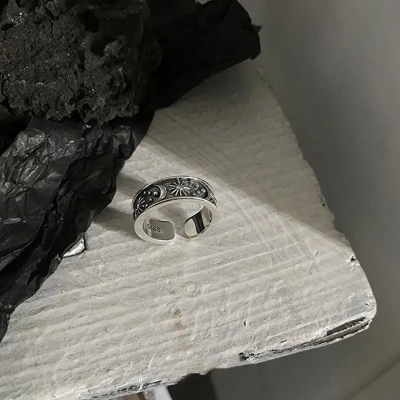 Vintage-Inspired "Stars and Moon" Open Ring for Women A Mystical Symbol of Night, Style, and Identity