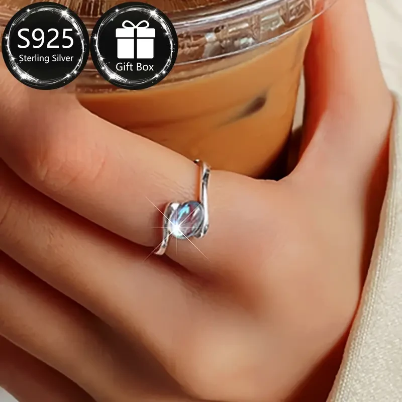 S925 Sterling Silvery Moonstone Adjustable Ring  A Whisper of Light, A Touch of Magic