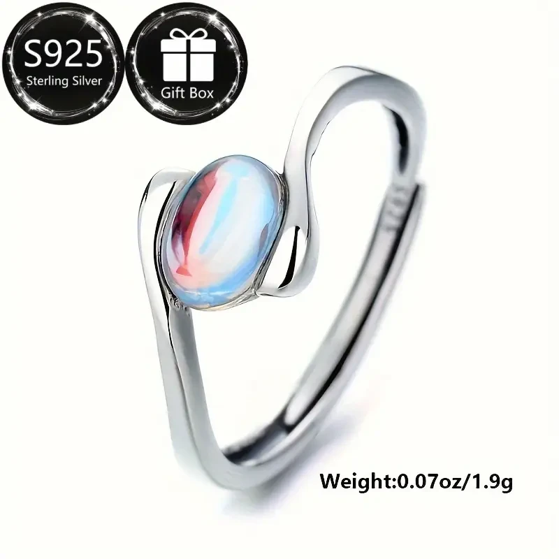 S925 Sterling Silvery Moonstone Adjustable Ring A Whisper of Light, A Touch of Magic