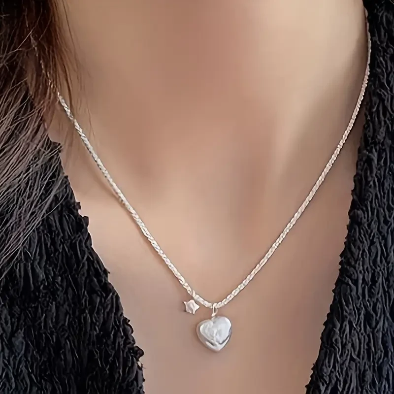 925 Sterling Silver Heart Shaped Beaded Pendant Necklace  A Timeless Symbol of Love and Grace