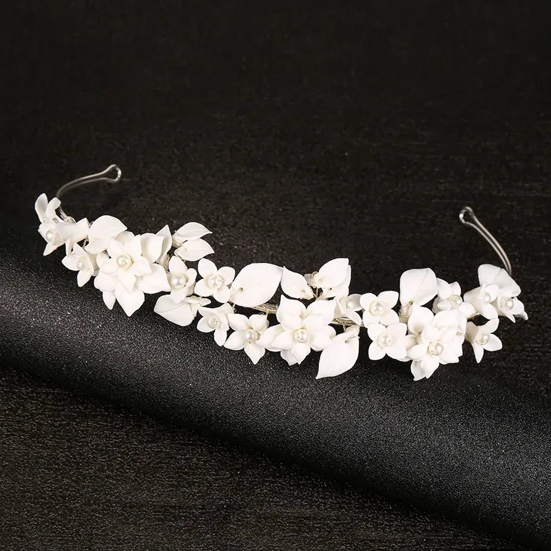 Handmade White Ceramic Flowers Headwear