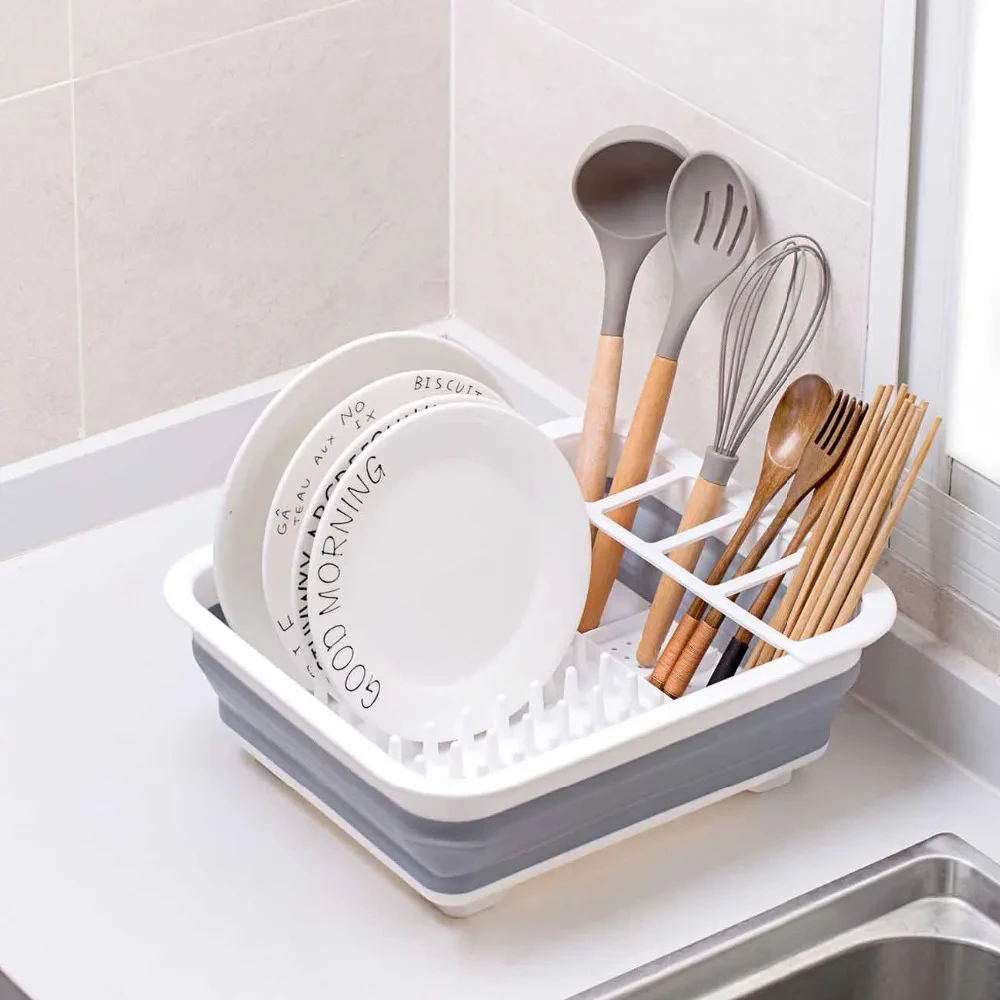 Folding Kitchen Dish Drainer Drying Rack Tableware Plate Holder Dinnerware Shelf Storage Organizer Kitchen Accessories