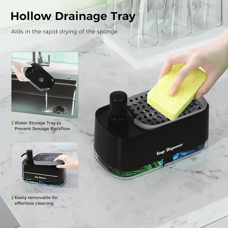 4-in-1 Kitchen Soap Dispenser Set with Sponge Holder - Dual Hand and Dish Soap Dispenser