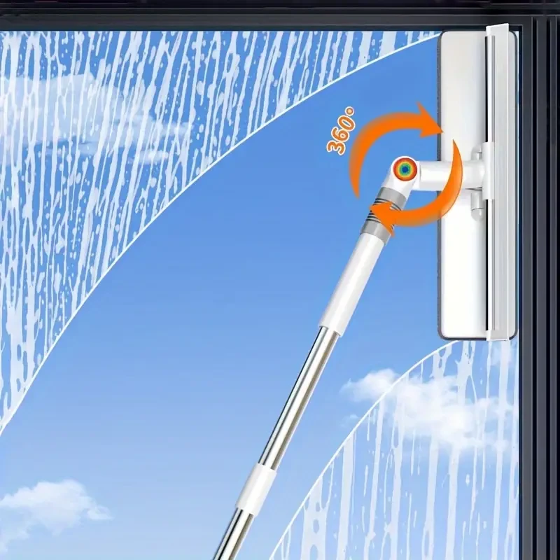2-In-1 Extendable Window Squeegee and Scrubber - Dual-Sided Long-Handled Glass Wiper
