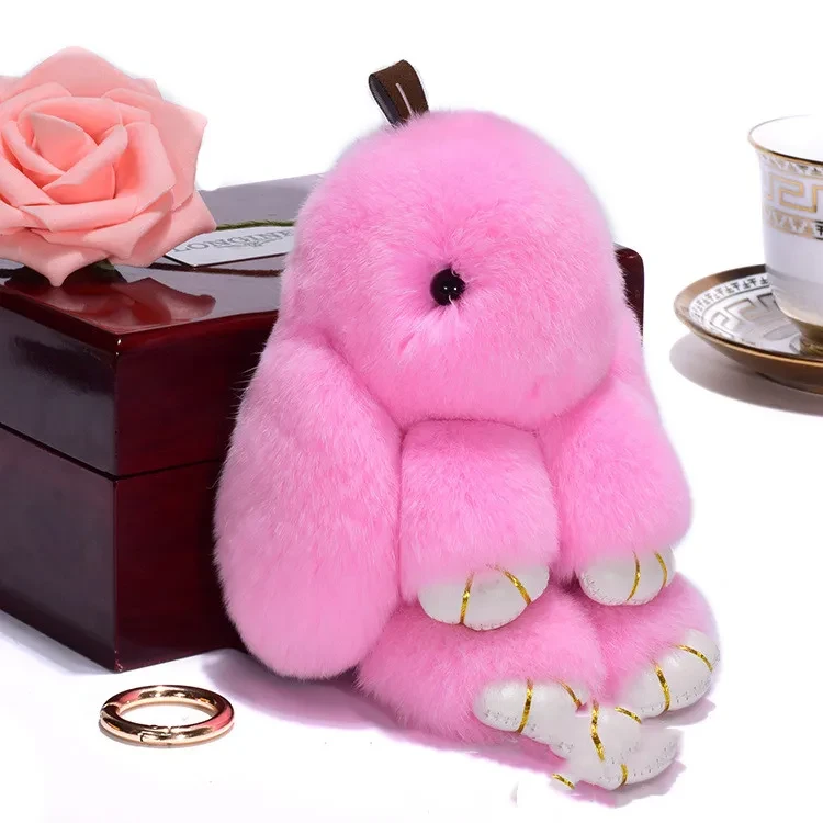 Fluffy Bunny Keychain Blue