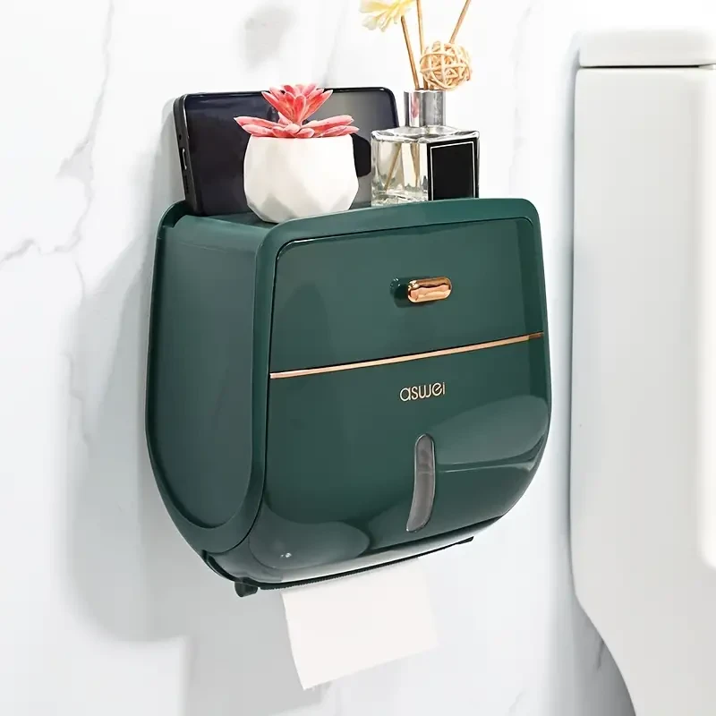 Bathroom Tissue Storage Box - Large Capacity Wall-Mounted Waterproof Toilet Roll Holder