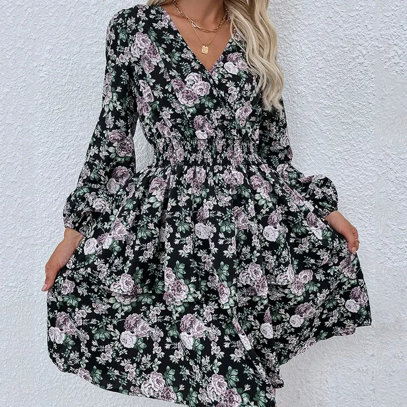 Floral Chiffon Maxi Dress Long Sleeve
