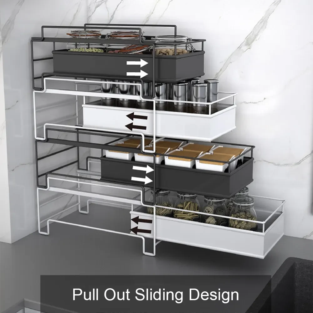 Kitchen Shelf Under Sink Drawer Type Sliding Spice Rack Multi-Layer Countertop Storage Rack Spice Bottle Storage Rack