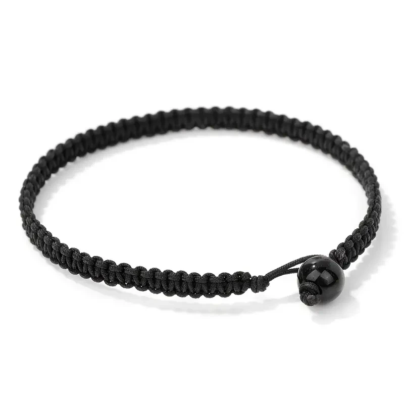 Handcrafted Green Flat Knot Bracelet with Natural Stone Bead - Adjustable, Braided Good Luck Charm for Couples