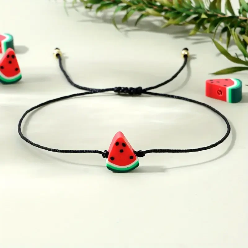 1PC Boho Style Polymer Clay Watermelon Friendship Bracelet for Women and Girls  No Plating, Handmade Soft Ceramic Bead, Adjustable Cord  Perfect for Beach Vacation, Daily Wear & Lucky Gift