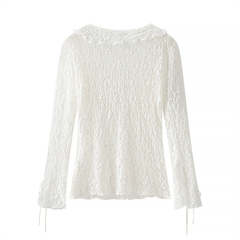 Fashion Long Sleeve Slim Lace Laminated Decoration Top
