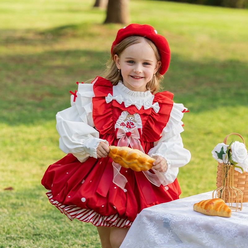 Girl's Red Lolita Cartoon Mushroom Dress
