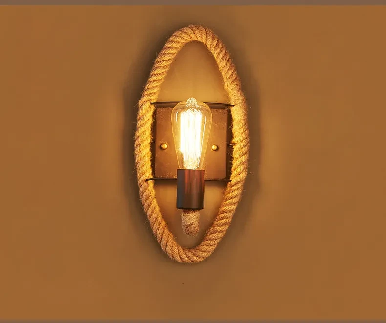 Retro industrial style restaurant hemp rope wall lamp