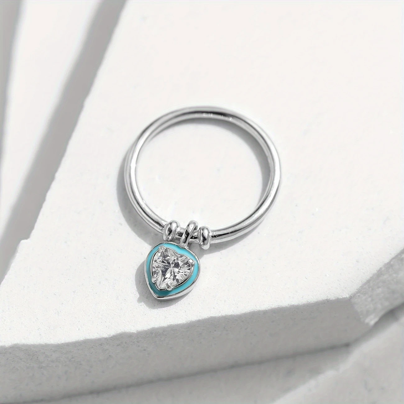 925 Sterling Silver Green Enamel Sweet Romantic Heart Love Charm Ring for Women - Daily Accessories Jewelry