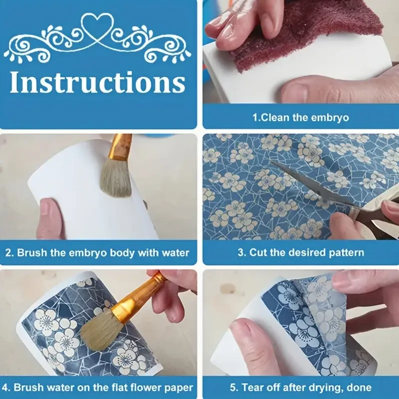 8 Sheets Blue and White Porcelain Pattern Ceramic Decals