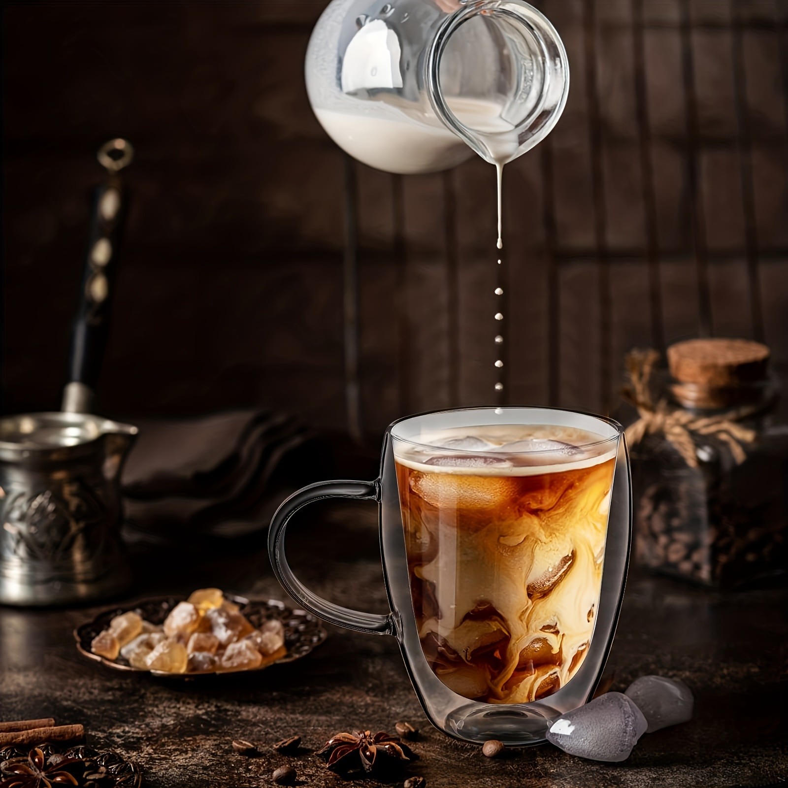 6pcs Double Walled Glass Cups with Spoons Clear Espresso Coffee Tea Mugs, Insulated Heat-Resistant Beverage Cups, 350ml/12oz, Perfect for Coffee, Tea, Cappuccino & Lattes, Drinkware for Restaurants and Cafes