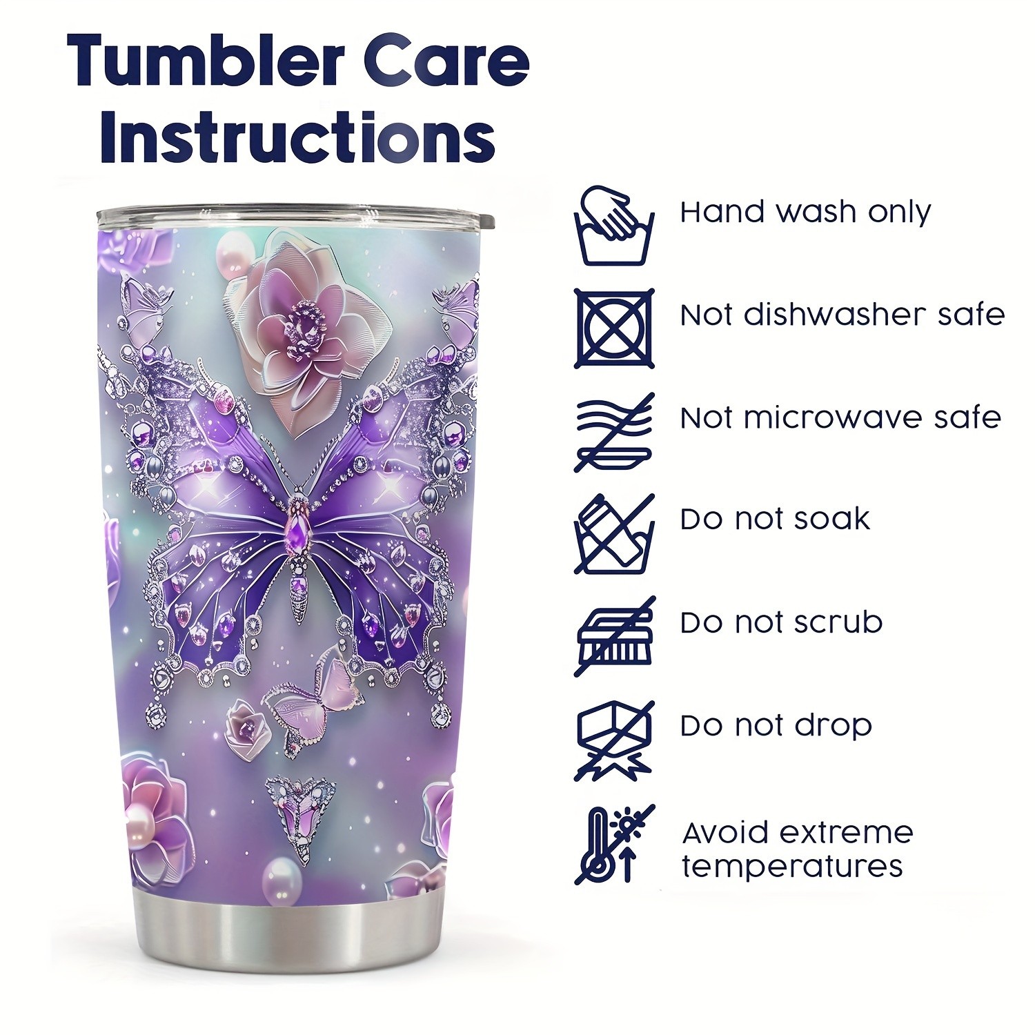 1pc 20oz Tumbler for Cafe Butterfly Funny Print Mug Tumbler, Travel Tumbler for Wedding and Birthday Gifts for Mom, Coworker, Eid Al-Adha Mubarak