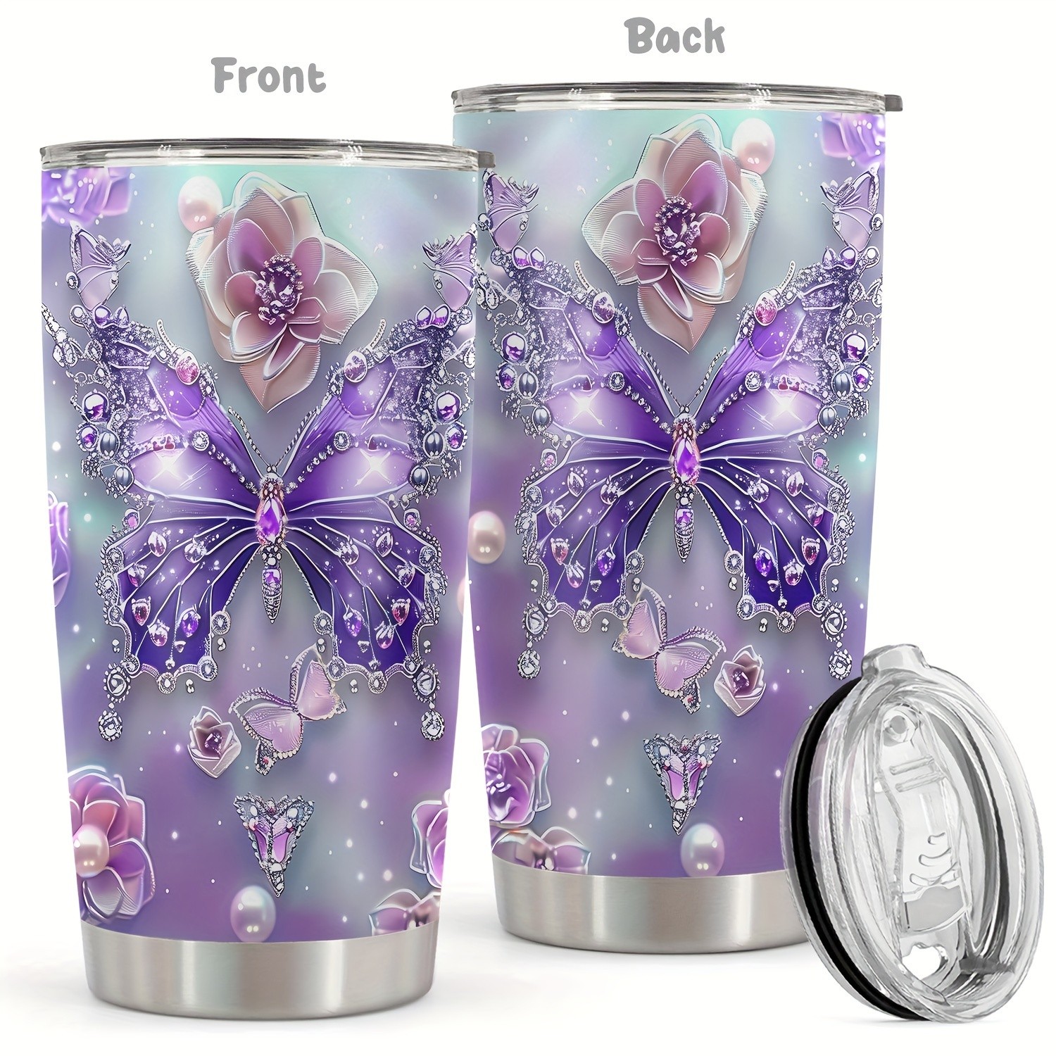1pc 20oz Tumbler for Cafe Butterfly Funny Print Mug Tumbler, Travel Tumbler for Wedding and Birthday Gifts for Mom, Coworker, Eid Al-Adha Mubarak