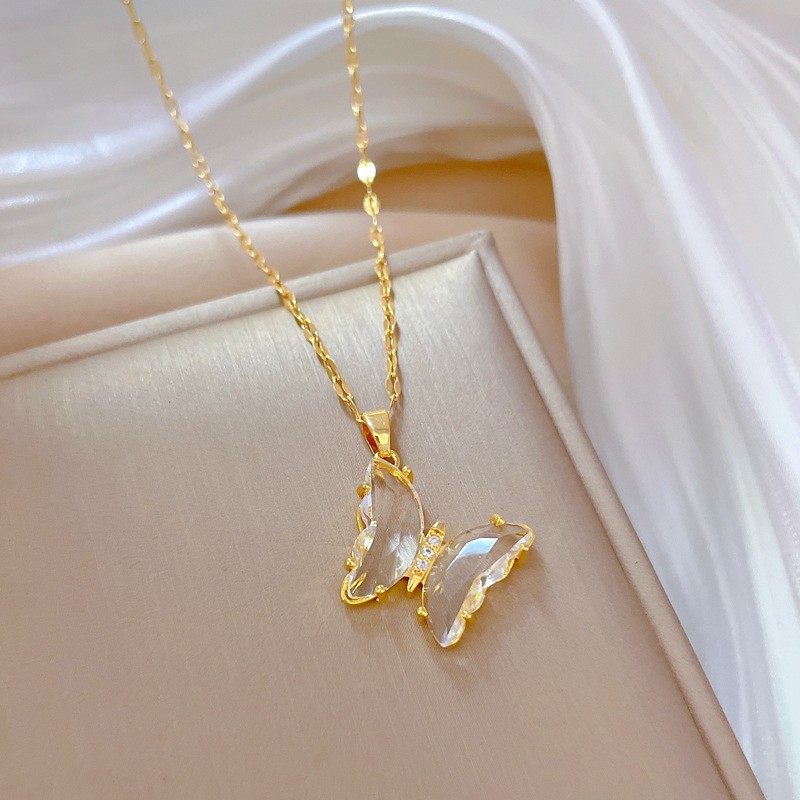 European And American Ins Crystal Zircon Butterfly Pendant Necklace