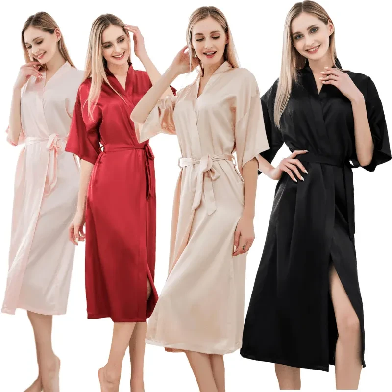 Long Satin Kimono Robe