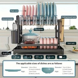 2-Tier Dish Rack with Utensil Holder  Rustproof Kitchen Dish Drying Rack with Drainboard for Kitchen Countertop