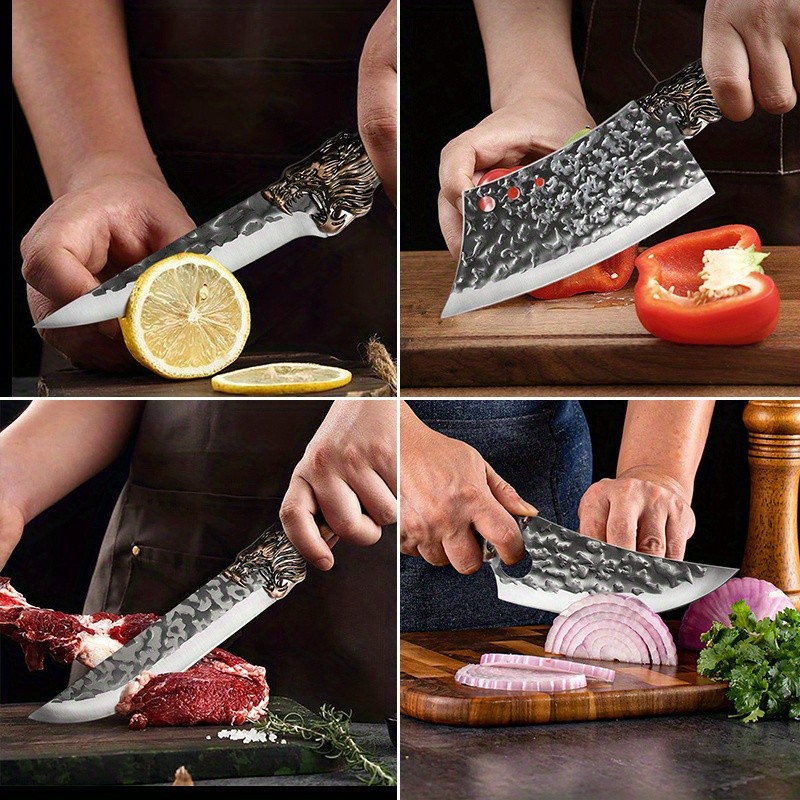 7-Piece Handmade Forged Knife Professional Kitchen Chef Knife Set Stainless Steel Chef Knife, Utility Knife, Boning Knife, Cutting Knife, Fish Knife, Butcher Knife, Kitchen Scissors
