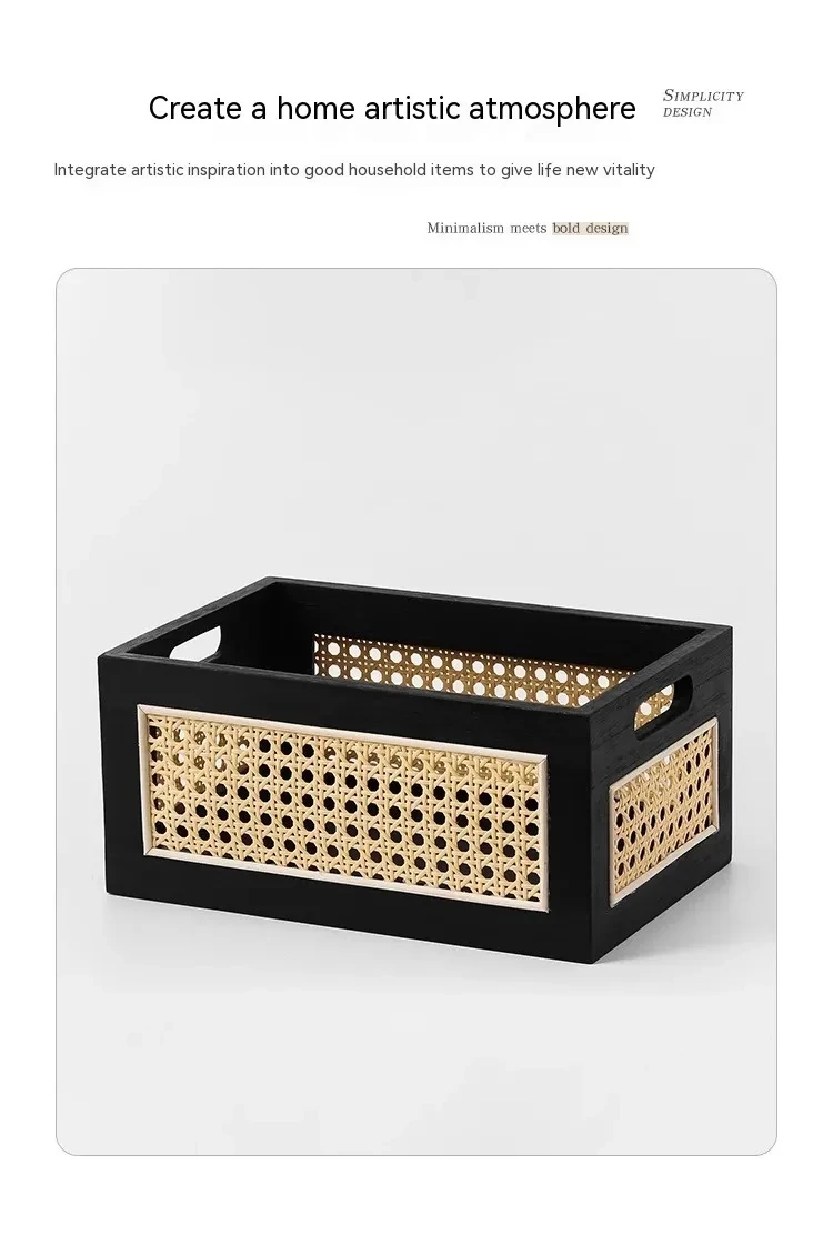 Vintage Rattan Storage Basket Living Room Bamboo Storage Box