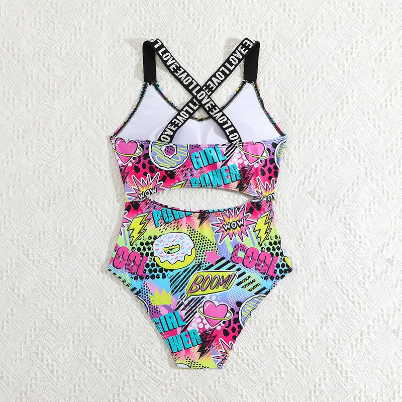 New Girl's Medium And Large Children Digital Printing Cute Cartoon One Piece Swimsuit