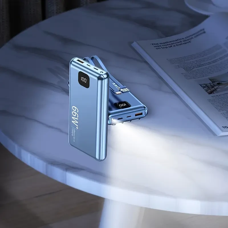 66W Fast Charge Power Bank  20000mAh Built-in 3 Cables