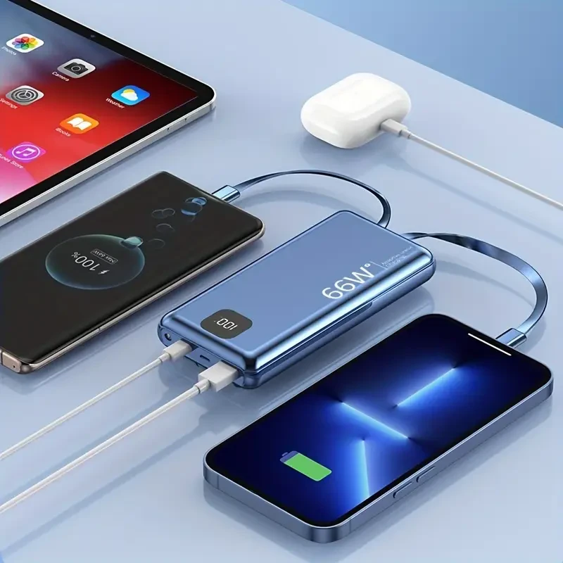 66W Fast Charge Power Bank 20000mAh Built-in 3 Cables