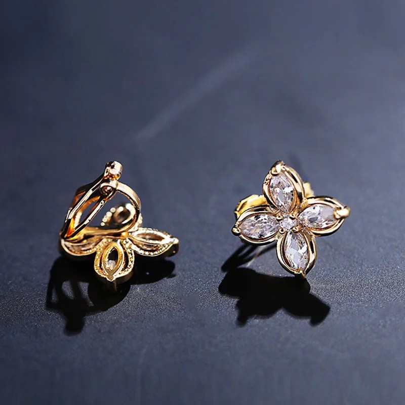 JIOFREE AAA Cubic Zirconia Flower Shape Clip-On Earrings No Piercing Needed