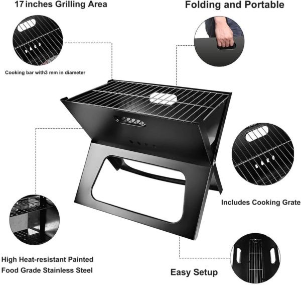 Portable Charcoal BBQ Grill - Foldable for Indoor & Outdoor Use