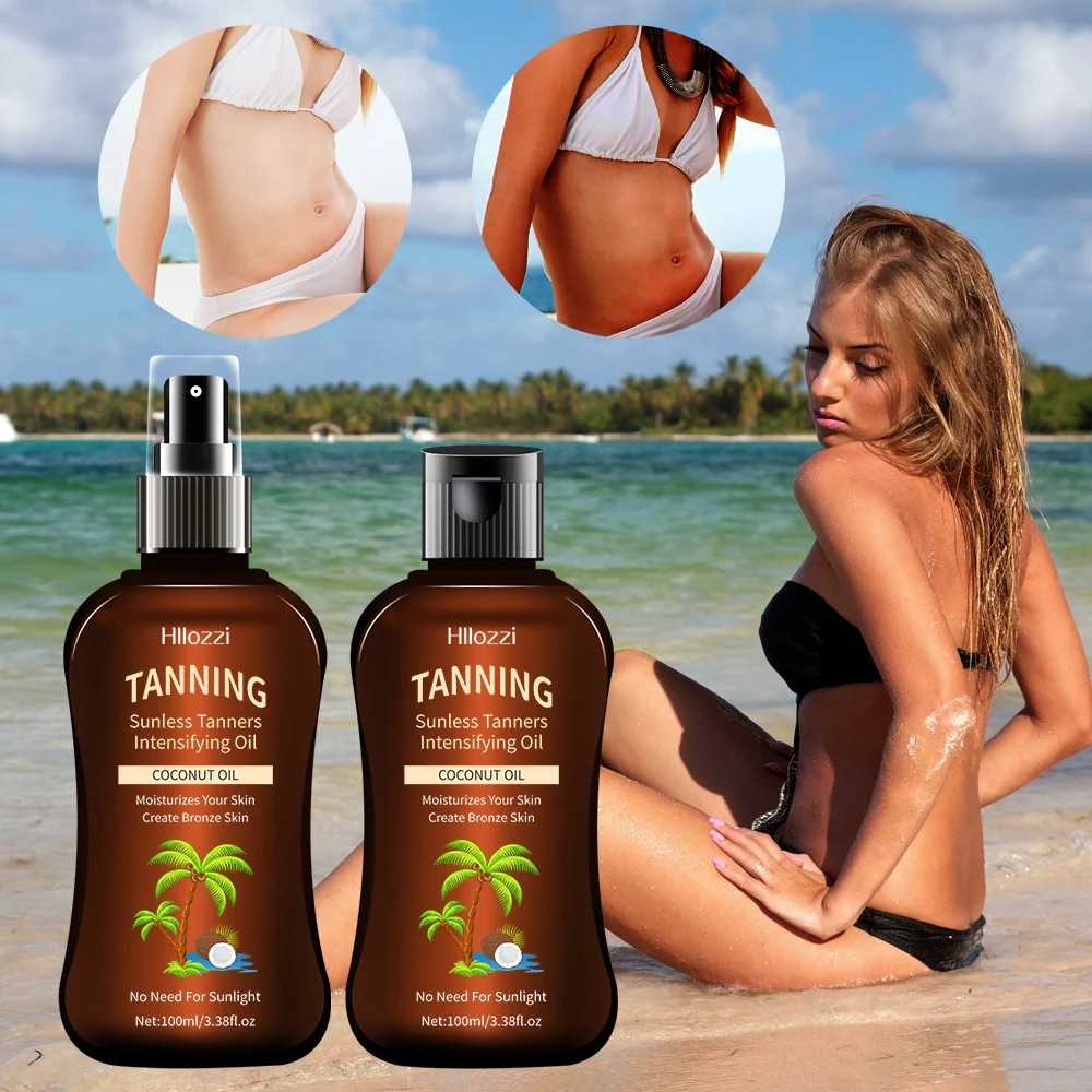 3.38 fl.oz x 2 Coconut Tanning Oil: Self-Tanning, Waterproof, Long-Lasting