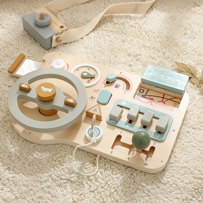 Wooden Steering Wheel Busy Board Toy