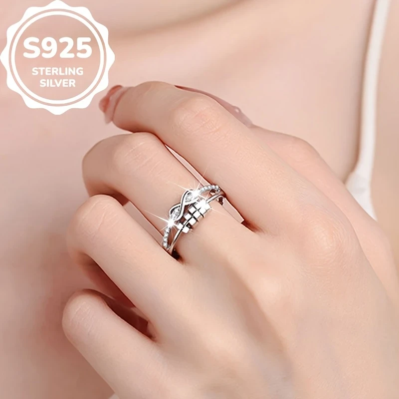 1pc Infinity Symbol 8-Shaped Luck Ring Womens Infinite Love Ring, Hypoallergenic, Inlaid with Synthetic Zirconia, Adjustable Opening A Must-Have Jewelry for Daily Wear, Perfect Gift for Family and Friends