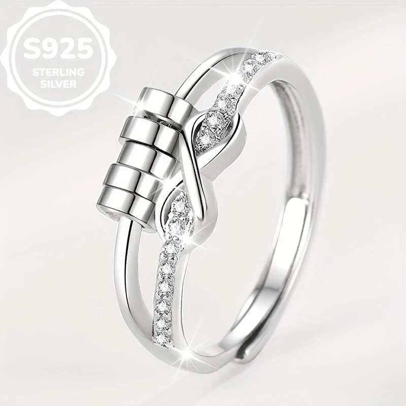 1pc Infinity Symbol 8-Shaped Luck Ring Womens Infinite Love Ring, Hypoallergenic, Inlaid with Synthetic Zirconia, Adjustable Opening A Must-Have Jewelry for Daily Wear, Perfect Gift for Family and Friends