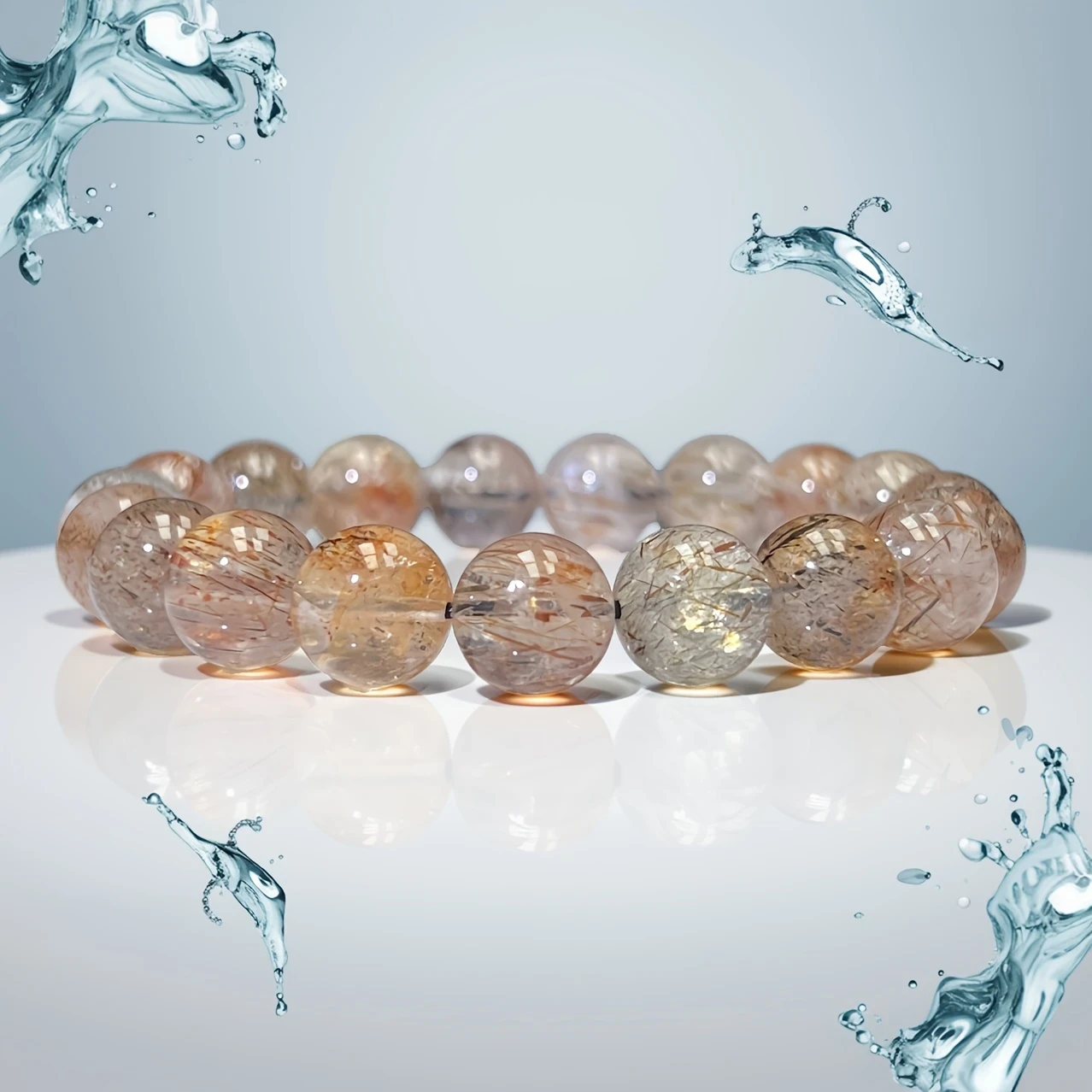 Elegant Black Golden Super Seven Crystal Bracelet  Transparent Full Moon Mica Bead with Golden Sparkle, Ideal for Daily Wear & Parties, Perfect Holiday Gift, Party Accessory, Elegant Mica Bead Bracelet