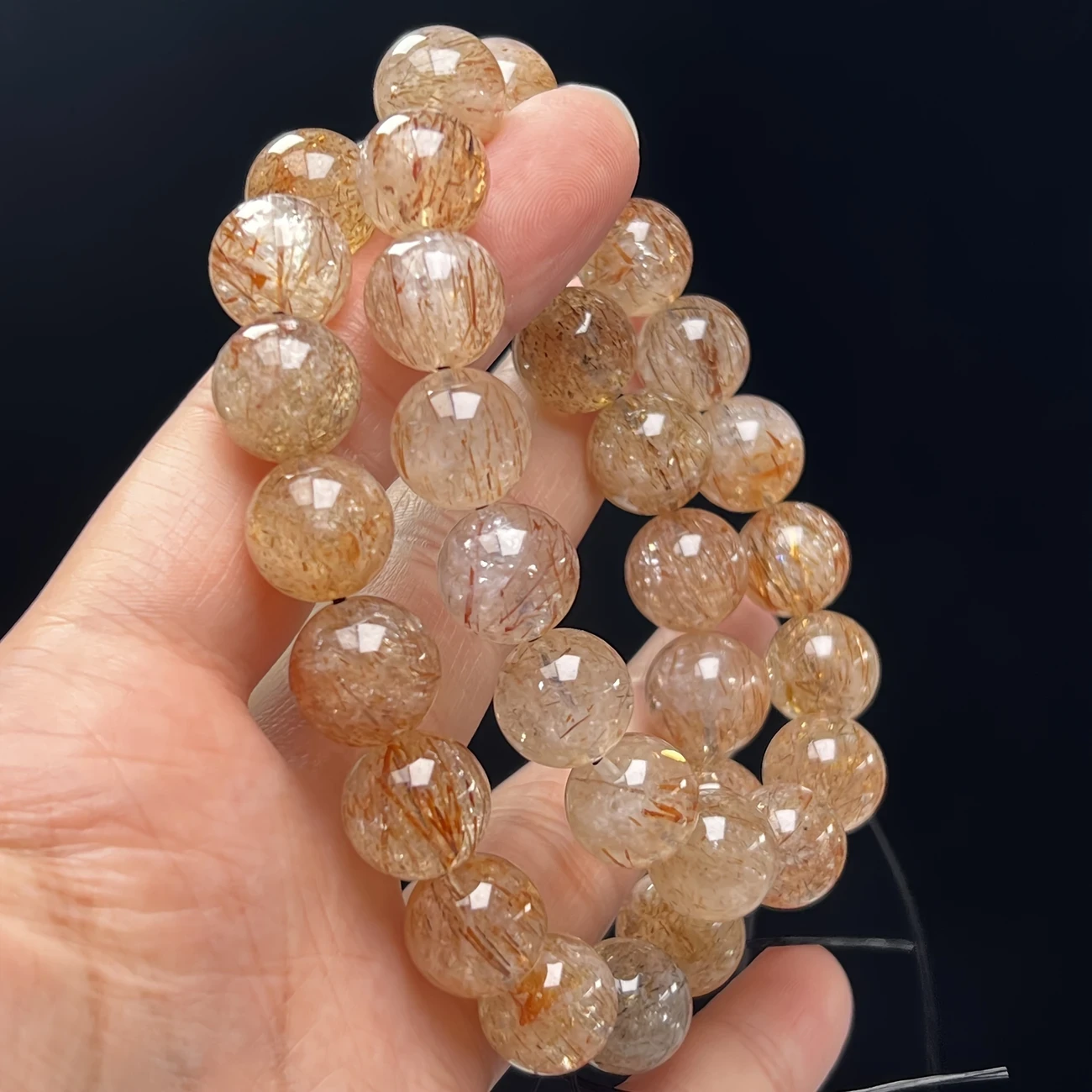 Elegant Black Golden Super Seven Crystal Bracelet  Transparent Full Moon Mica Bead with Golden Sparkle, Ideal for Daily Wear & Parties, Perfect Holiday Gift, Party Accessory, Elegant Mica Bead Bracelet