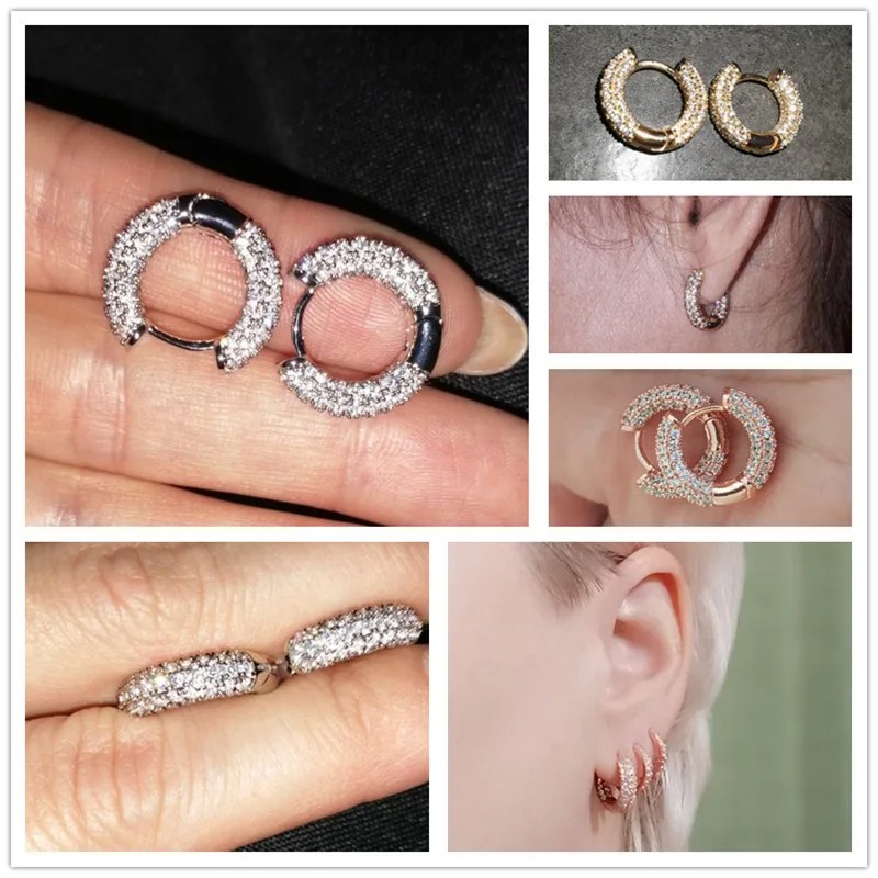 Huitan Luxury Women Small Hoop Earrings Dazzling Micro Paved CZ Stones