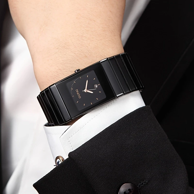 OUPAI Square Dial Watch Men's Ceramic Strap