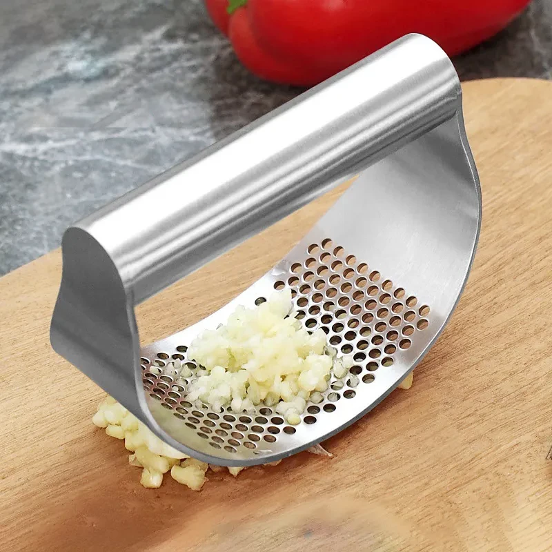 Stainless Steel Garlic Press Silicone Peeler Manual Curved