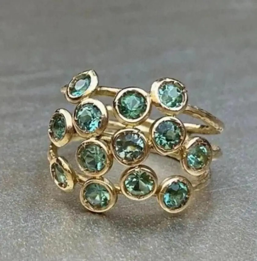 ORZTOON Fashion Geometric Gold Color Inlay Green Color Stone Exquisite Rings
