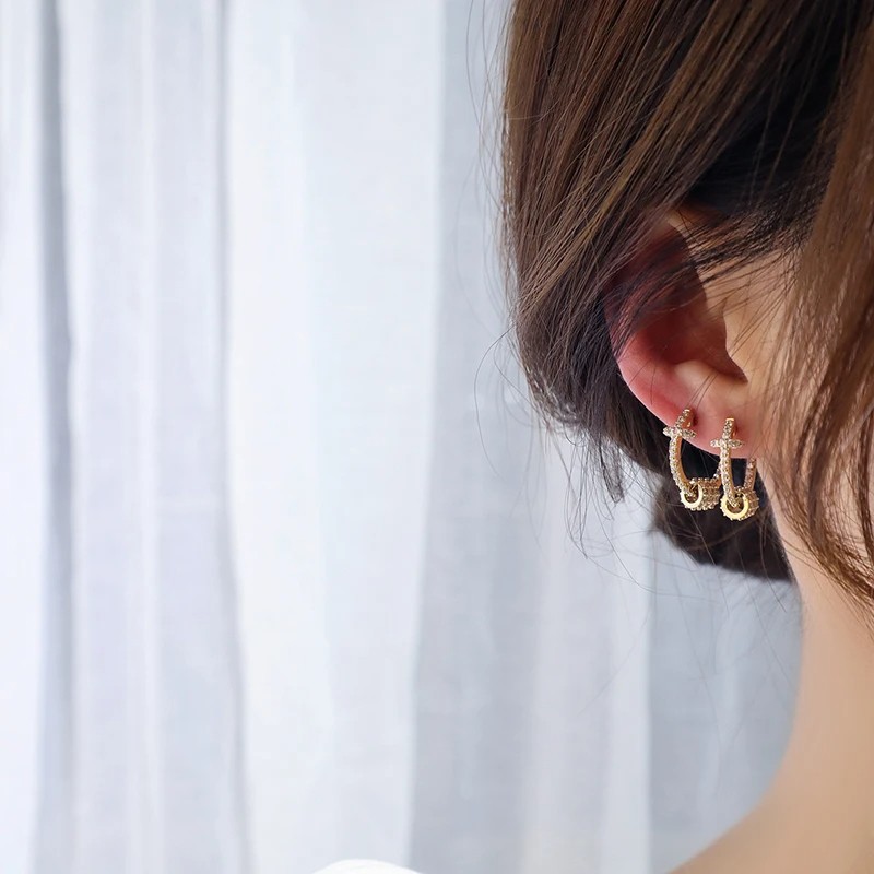 14k Plated Gold Luxury Super Shine CZ Buckle Earrings