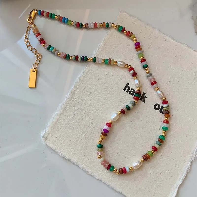 Fashion Colorful Beads Stone Natural Freshwater Pearl Necklaces for Women