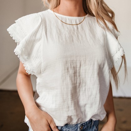 White Crinkled Layered Ruffled Flutter Sleeve Blouse